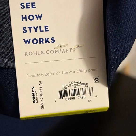 2pc set/Apt. 9 Premier Flex Slim Fit Navy Blue Suit Jacket~ 40R- Pants 33/32 - Picture 6 of 15
